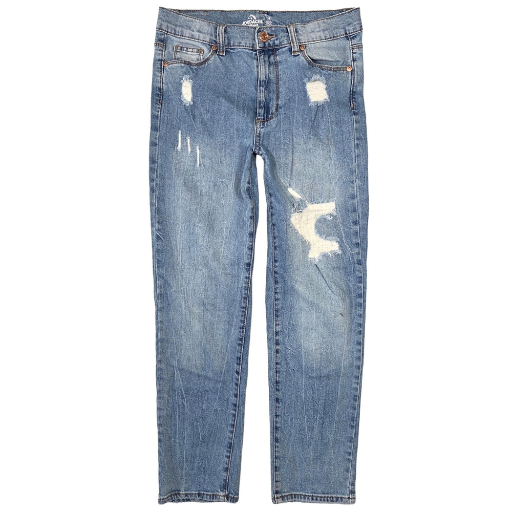 Jordache Girls Girlfriend Jeans Size 14 Distressed Light Wash Denim Preppy Boho‎